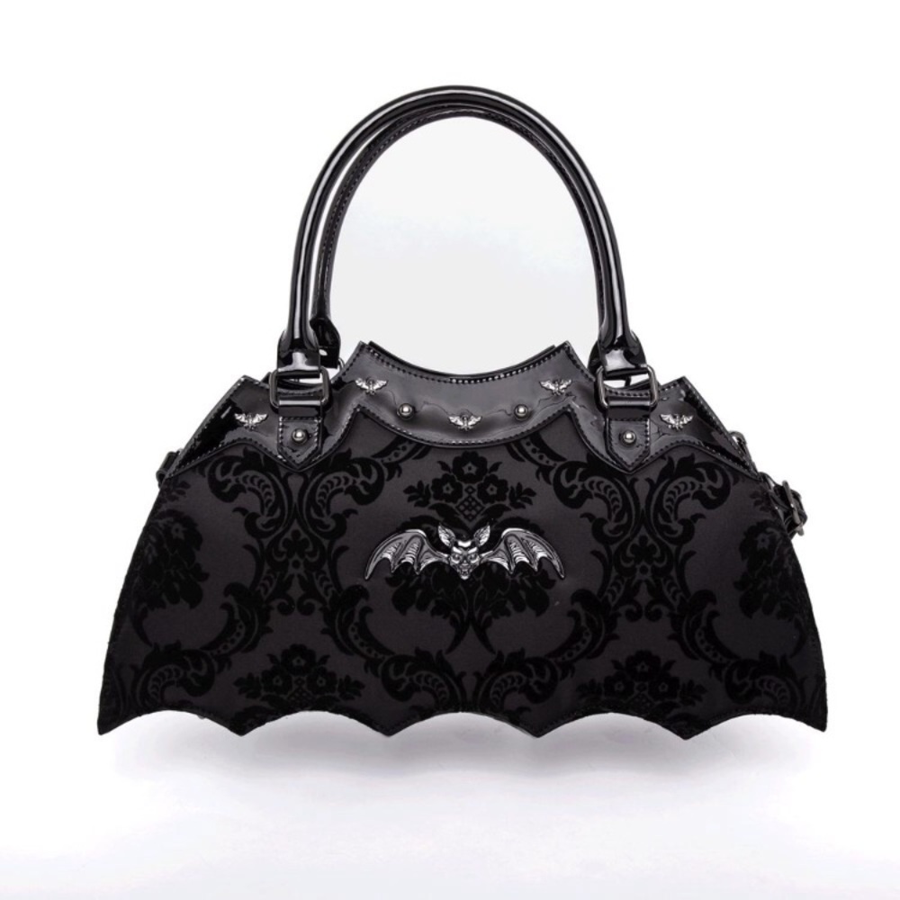 Bat Shaped Handbag With Damask Print And Metal Embellishments On Bag new